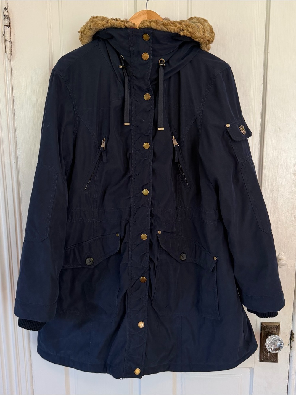 1 Madison Expedition Navy Puffer Parka Coat Hooded Faux Fur Hood Winter Snow XXL